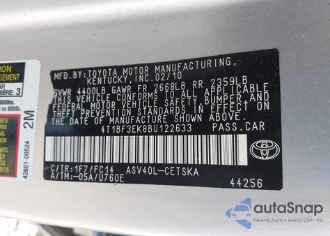 2011 Toyota Camry Se from USA, damaged, VIN 4T1BF3EK8BU122633